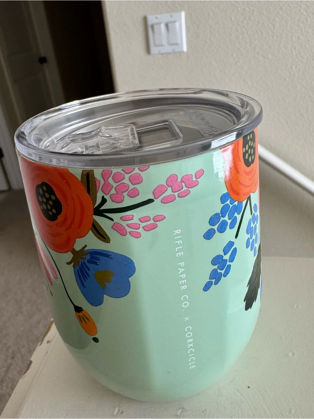 New Rifle Paper Co. Mint Floral Stemless Tumbler with Bright Blooms